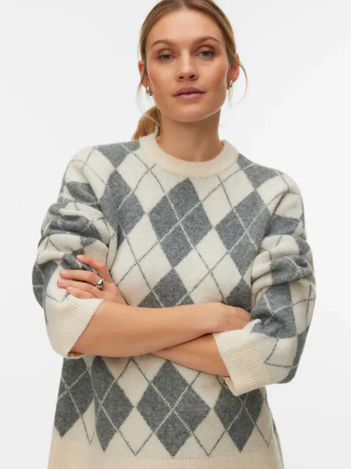 Hovedbilde HALO GENSER ARGYLE - CREAM/GRÅ