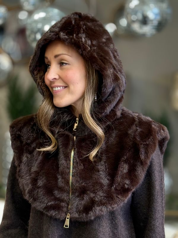 FAUX FUR HALS/HETTE - BRUN