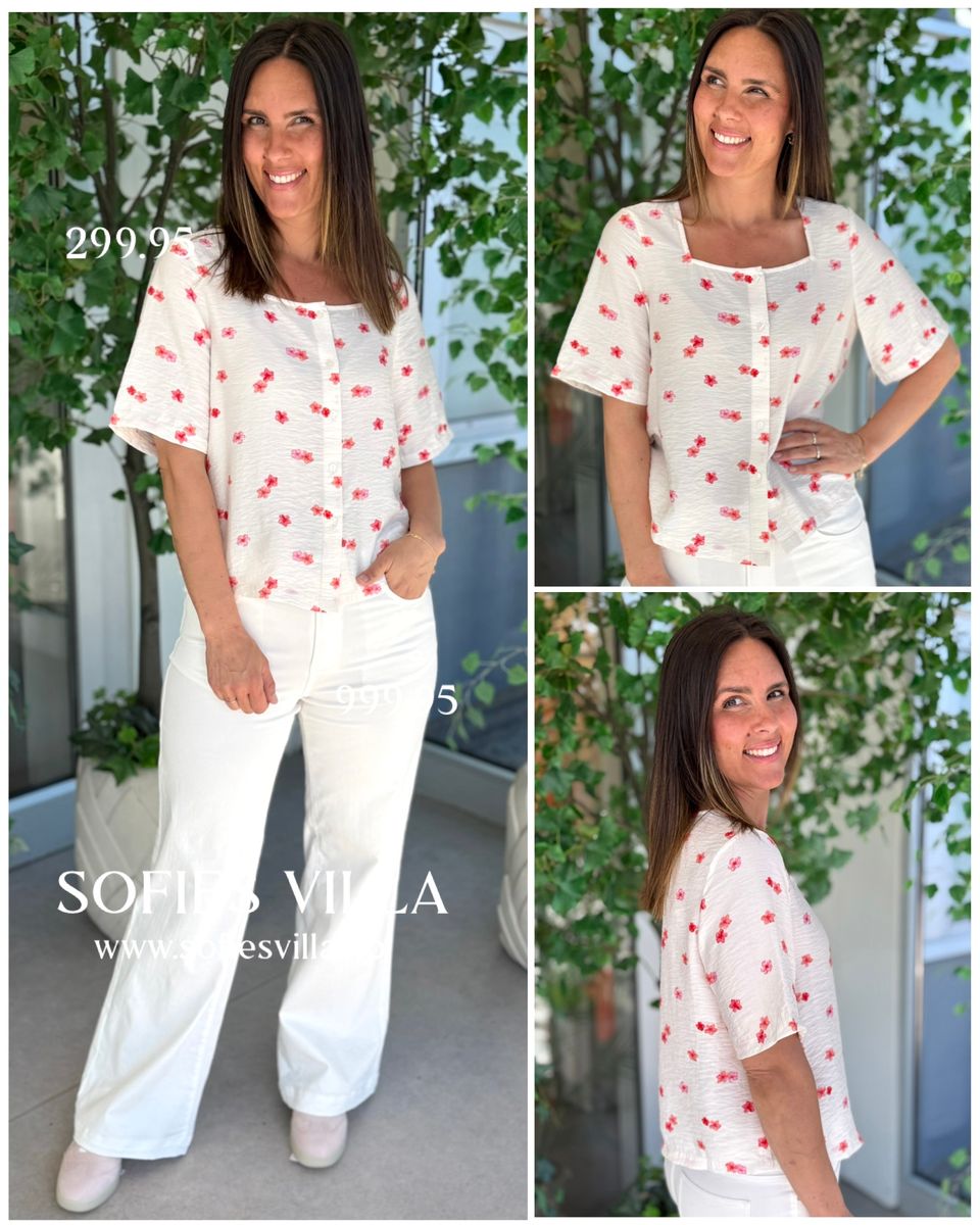 ODETTE BLUSE  - OFFWHITE/BRINGEBÆR