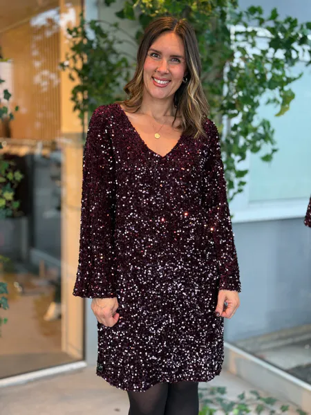 Hovedbilde FAITH PALJETT KJOLE V-HALS  - PLOMME