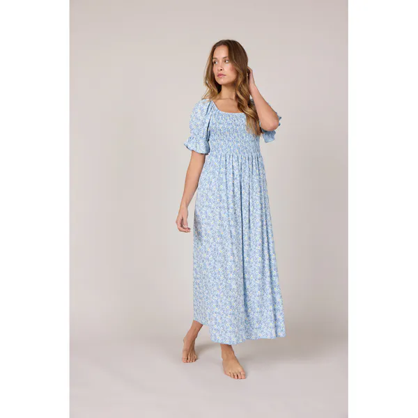 Hovedbilde ROSE LANG SMÅBLOMSTRET KJOLE - LYS BLÅ