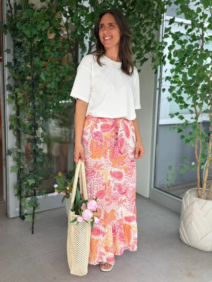 NINA SKJØRT PAISLEY - ROSA/ORANGE