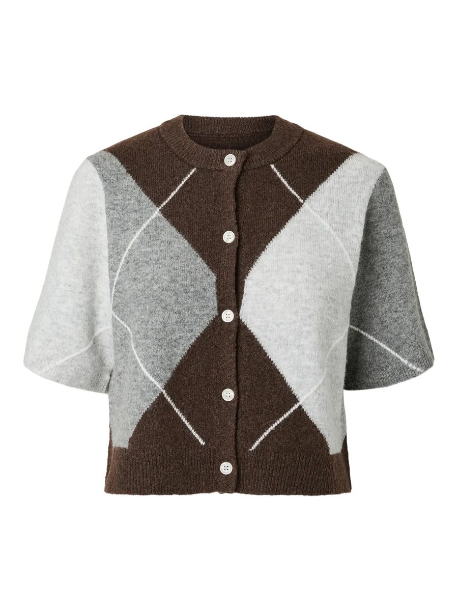 SALLY KNIT CARDIGAN 2/4 - BRUN CHECK