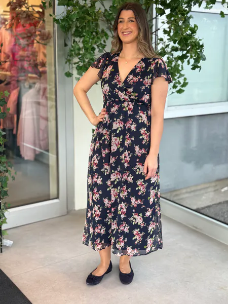 Hovedbilde EMMA LANG KJOLE FLOWER - NAVY