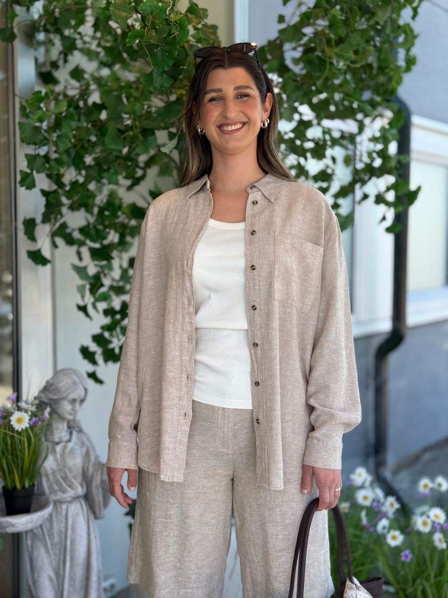 LAVA LIN/VISCOSE SKJORTE - SAND MELERT