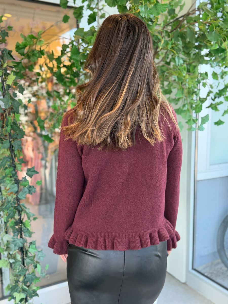 JACIA CARDIGAN M/FRILL - PLOMME MELERT
