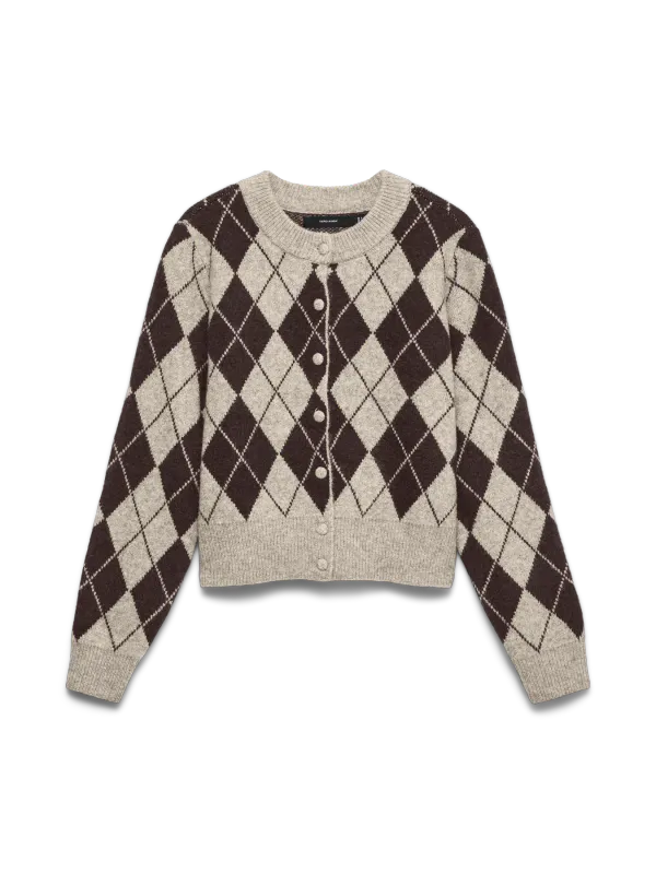 HALO CARDIGAN ARGYLE - BRUN / CREAM