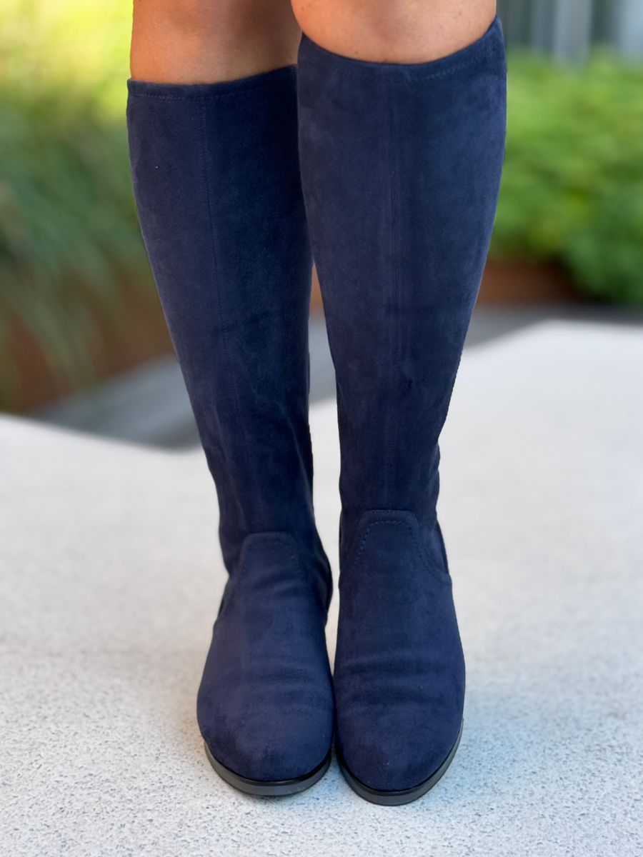 STØVLETT M/LITEN HÆL STRETCHY SKAFT - NAVY