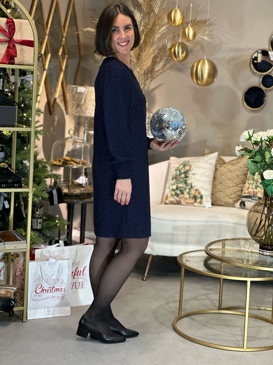 SISSEL KJOLE RETT LUREX  - NAVY