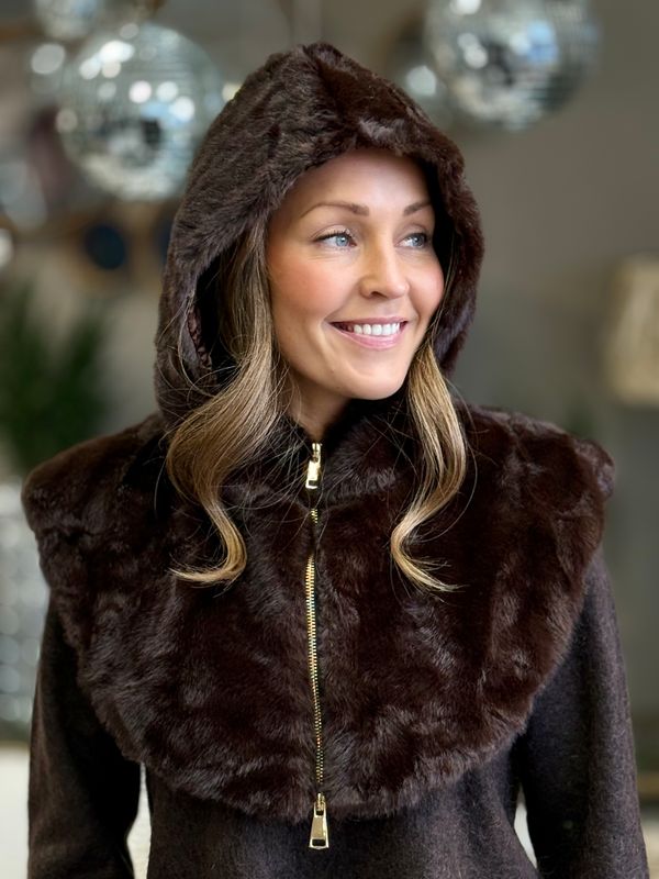 FAUX FUR HALS/HETTE - BRUN