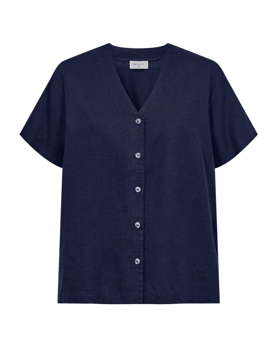 LAVA LIN/VISCOSE BLUSE V-HALS - NAVY