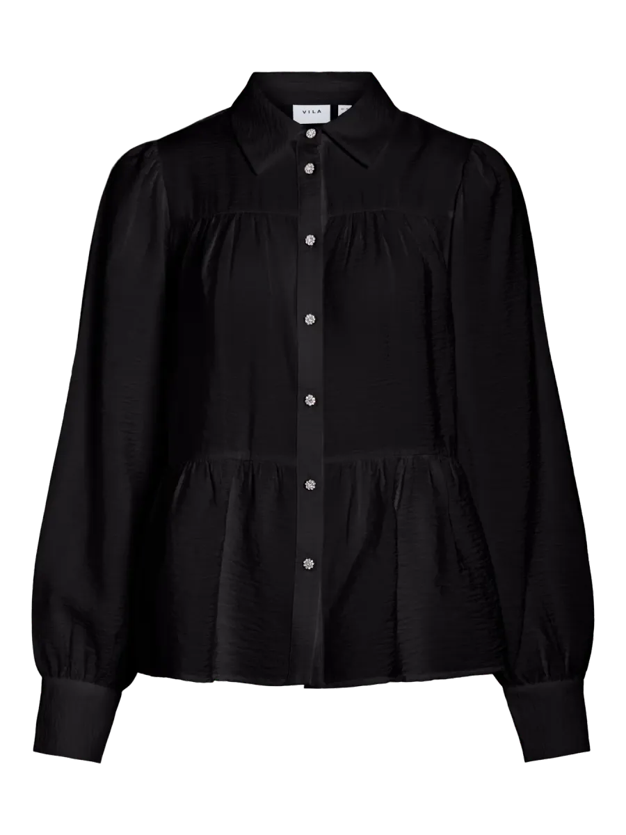 KATRIA BLUSE M/BLINGKNAPPER - SORT