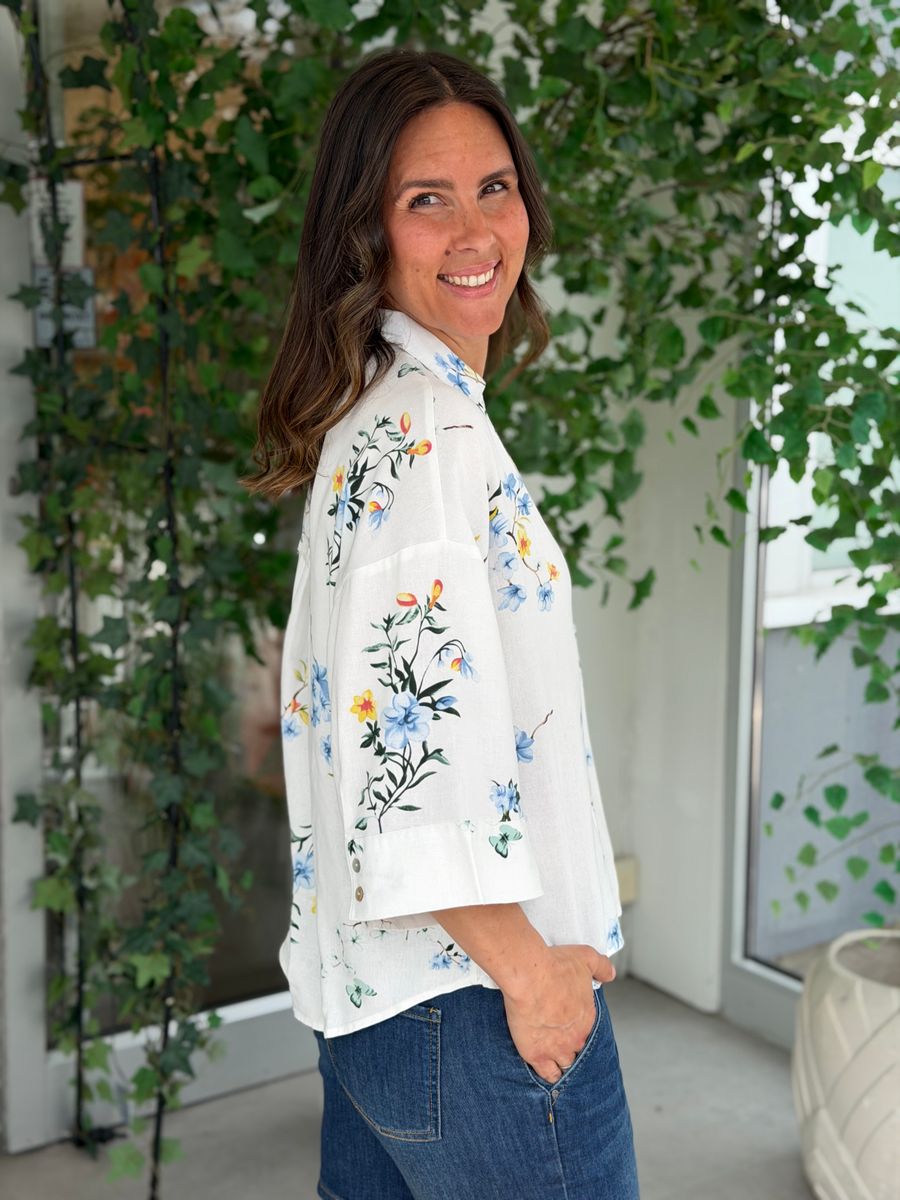 LAVISCO SKJORTE - BLÅ BLOMSTER