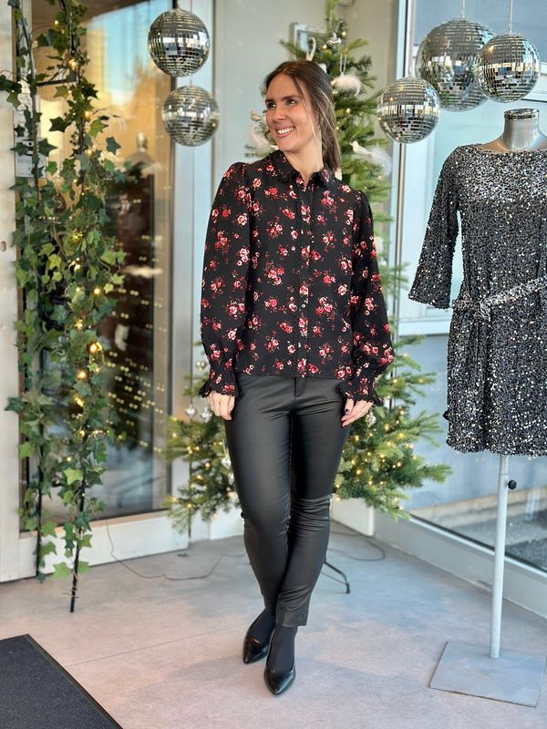 CLO FLOWER BLUSE - SORT