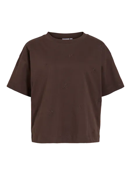 Hovedbilde MONIE T-SHIRT M/BRODERT BLOMSTER - BRUN 