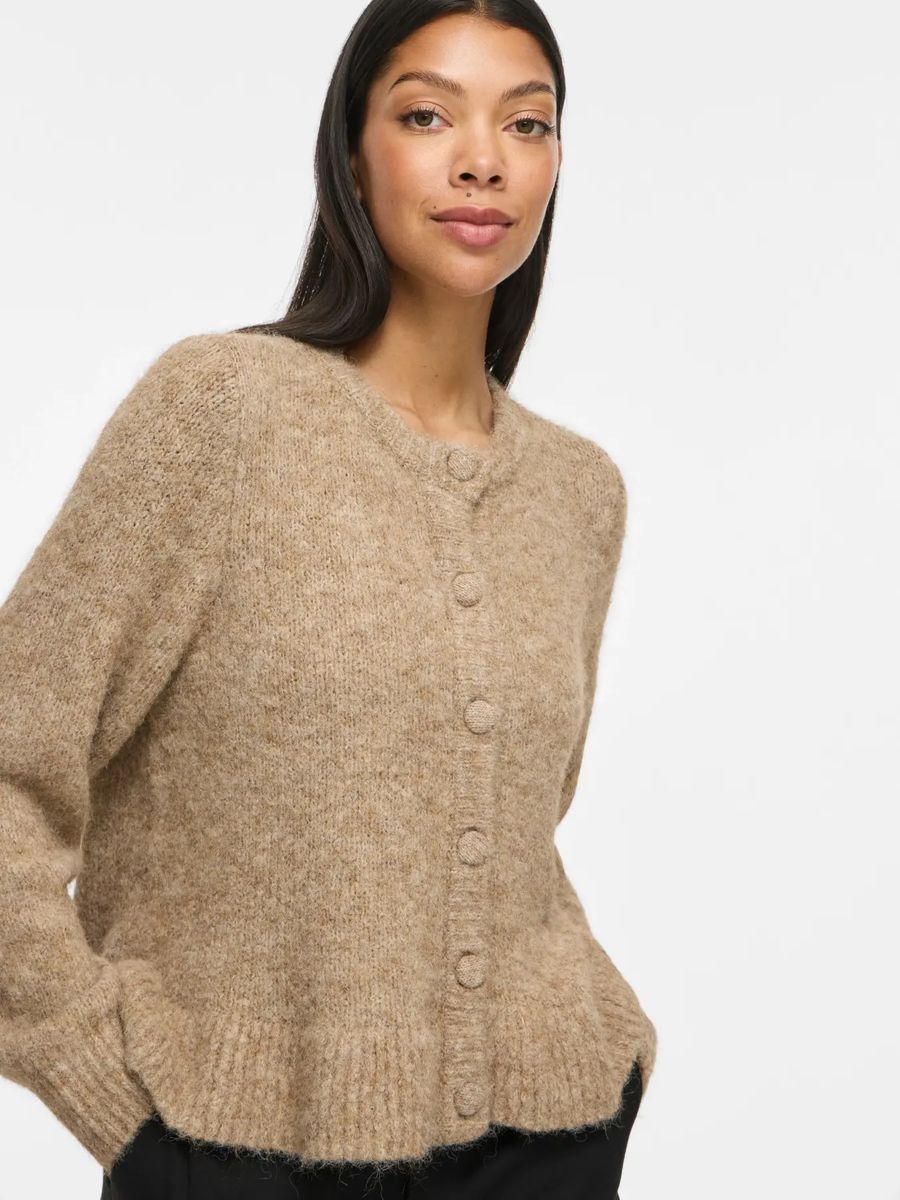 BOWS KNIT CARDIGAN M/VOLANG - CAMEL MELERT