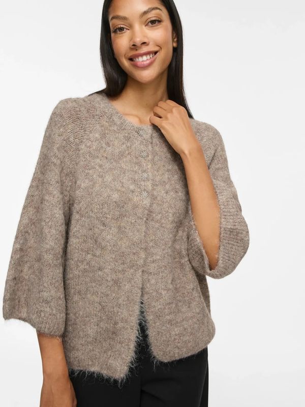 BOWS CARDIGAN M/METALL KNAPPER - CAMEL MELERT
