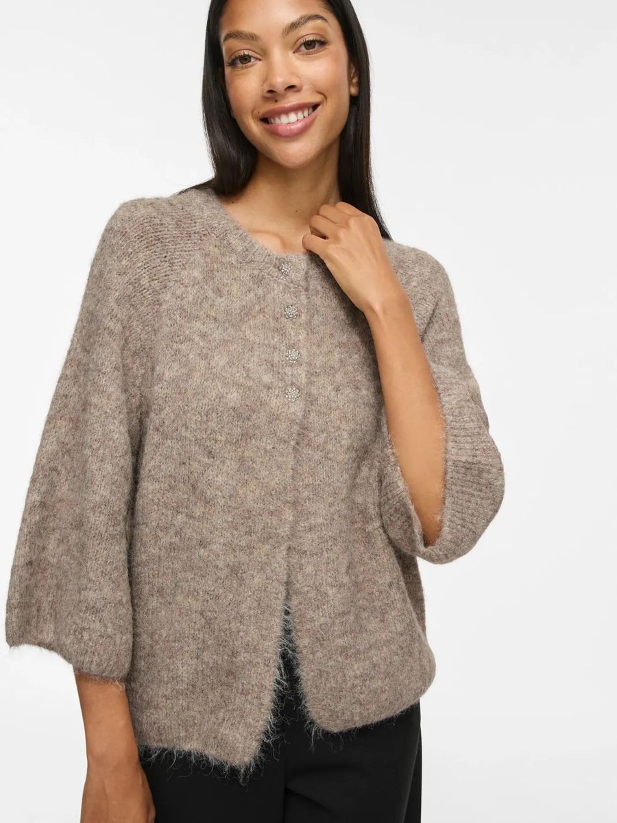 BOWS 3/4 KNIT CARDIGAN M/METALL KNAPPER - CAMEL MELERT