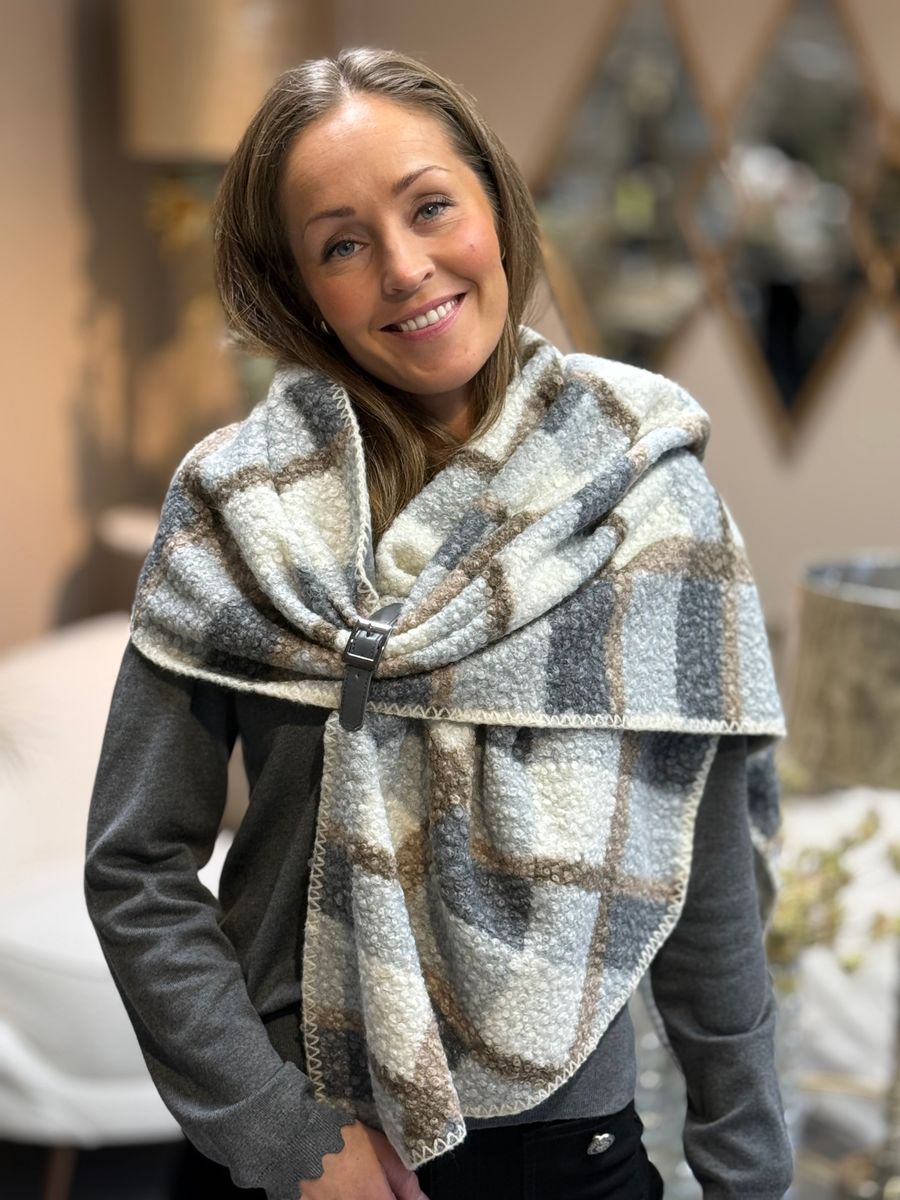 SKJERF M/HEMPE - GRÅ/BRUN/CREAM