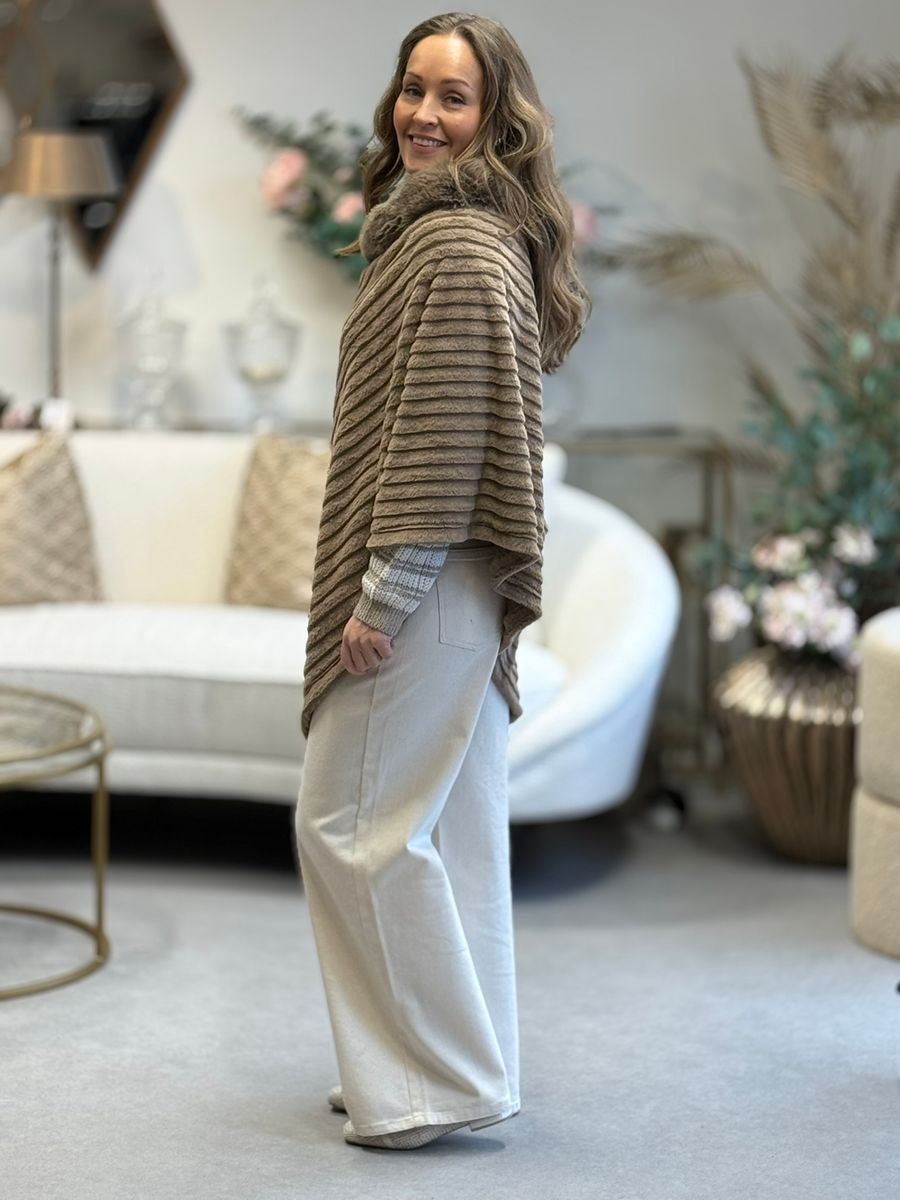 PONCHO FAKE FUR - TAUPE