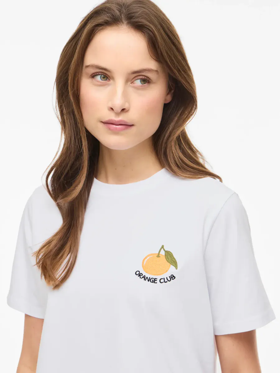 NORA T-SHIRT - HVIT M/ORANGE
