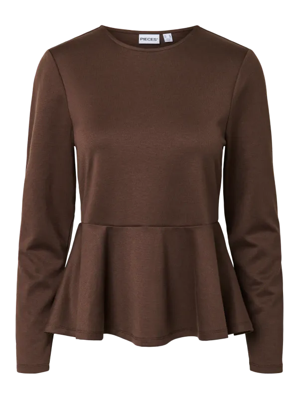 ALISA TOPP M/ PEPLUMKANT - BRUN