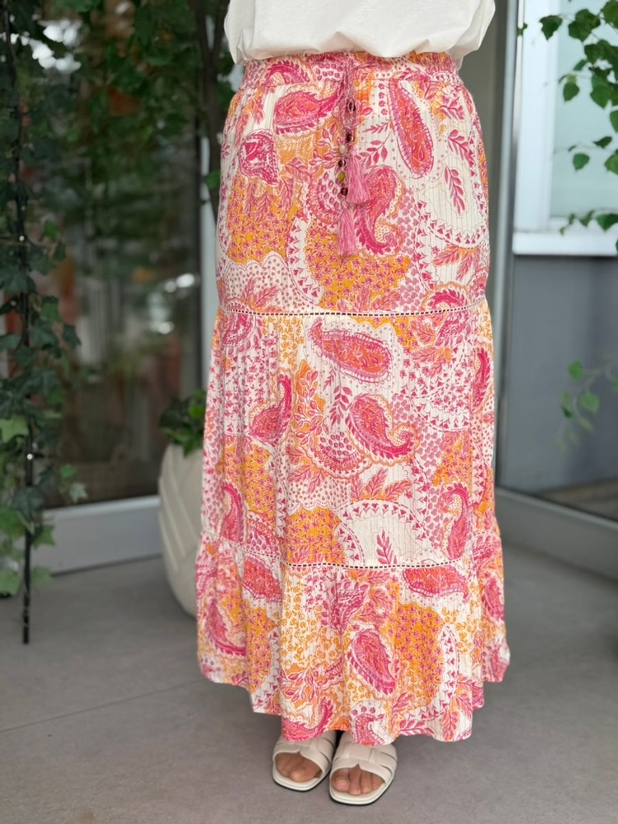 NINA SKJØRT PAISLEY - ROSA/ORANGE