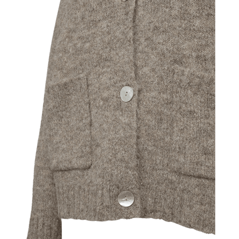 GRSLULU CARDIGAN M/LOMMER  - TAUPE MELERT