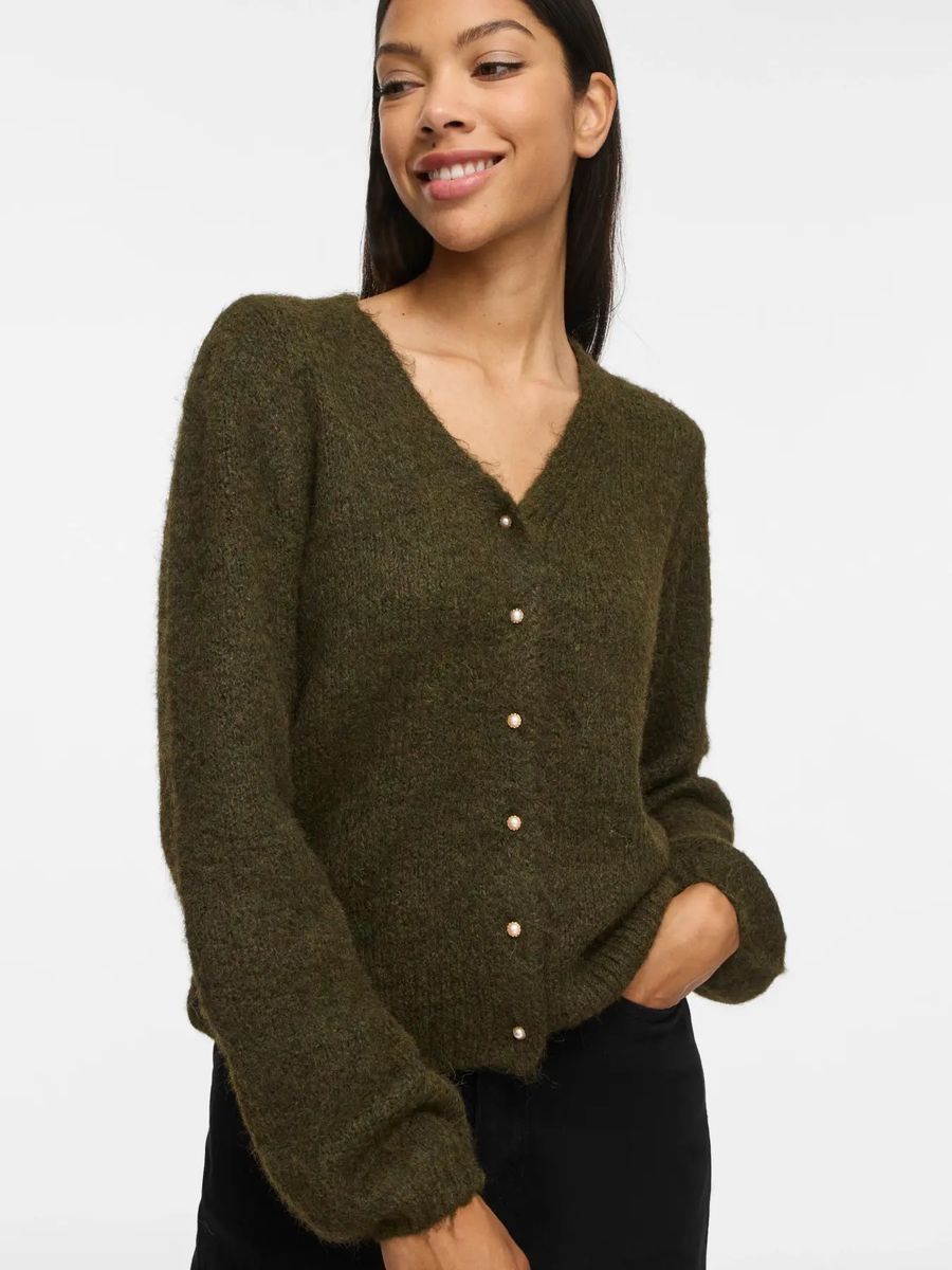 MARLEY V-HALS CARDIGAN - MØRK GRØNN