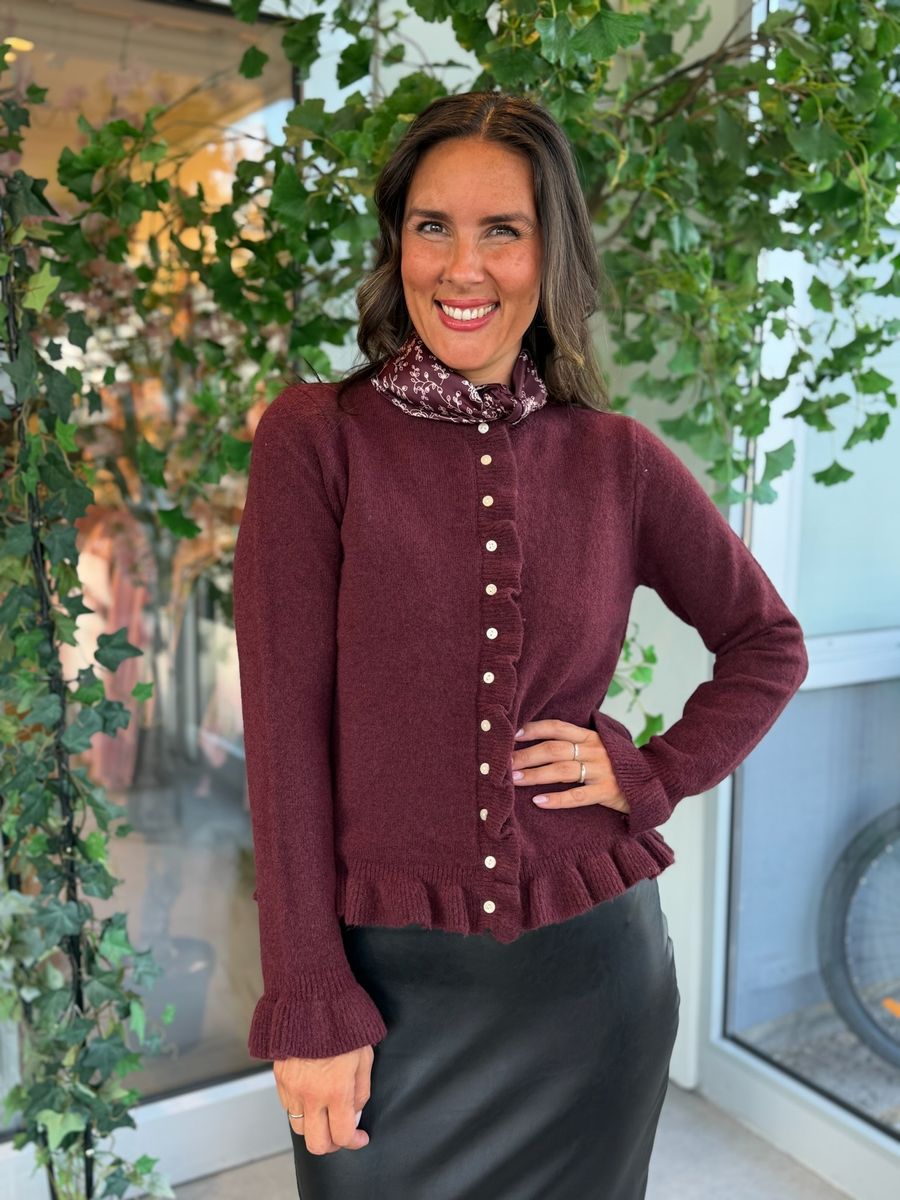 JACIA CARDIGAN M/FRILL - PLOMME MELERT