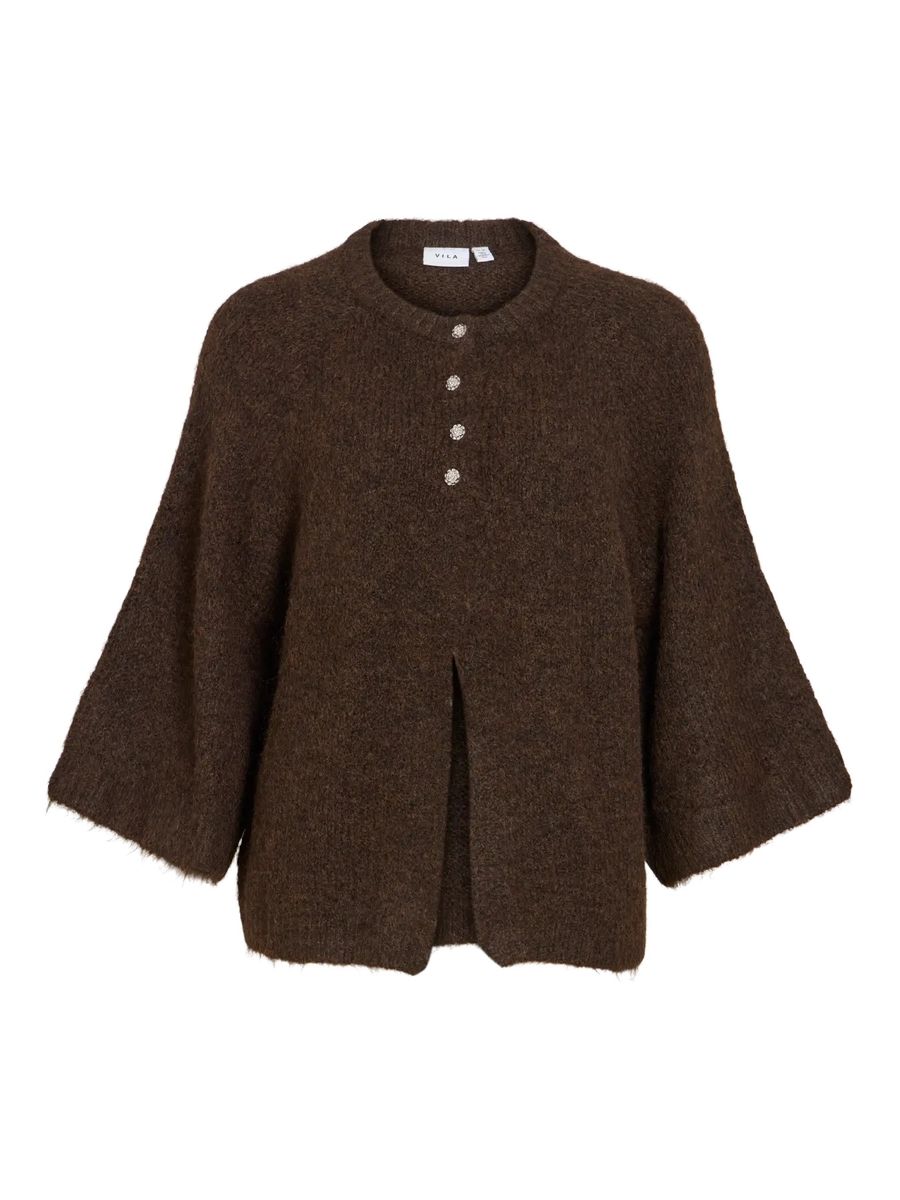 BOWS 3/4 KNIT CARDIGAN M/METALL KNAPPER - BRUN MELERT