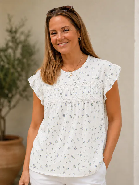 Hovedbilde TRINE TOPP M/PRINT - BLÅ BLOMSTER