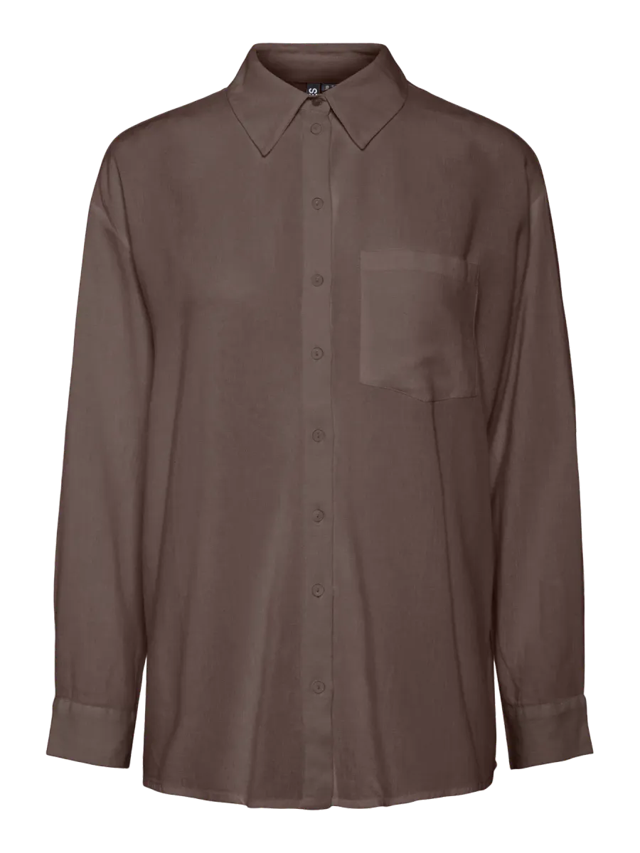 PIA LIN/VISCOSE SKJORTE - BRUN