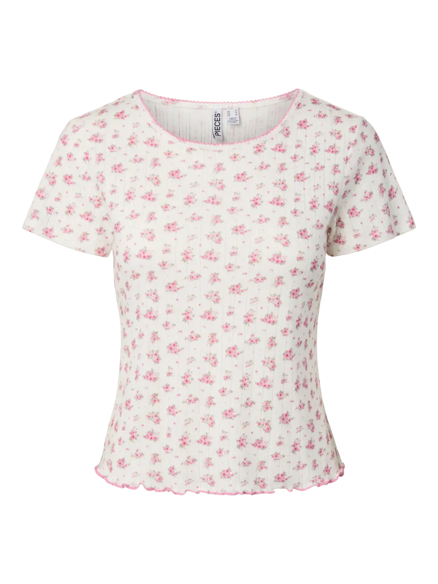 MYA T-SHIRT FLOWERS - OFFWHITE / ROSA