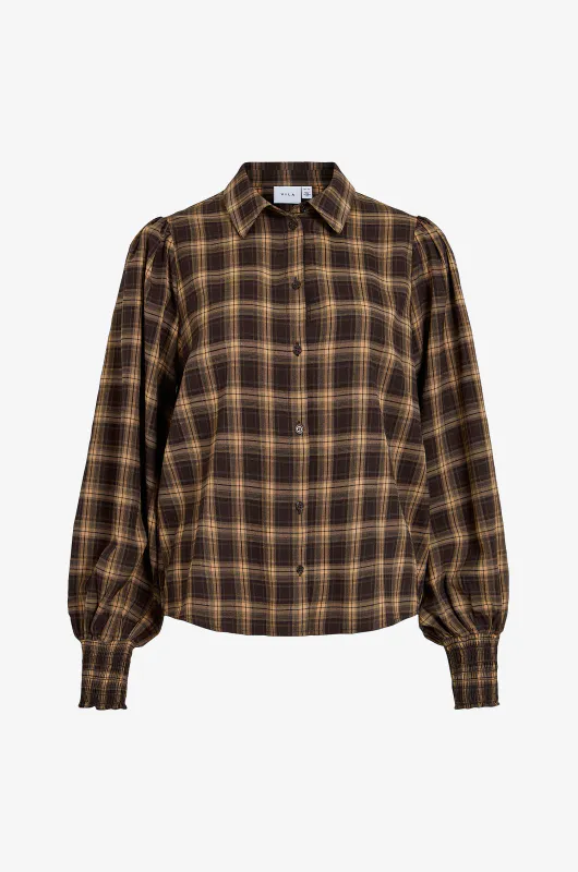 LENE CHECK BLUSE - BRUN / CAMEL