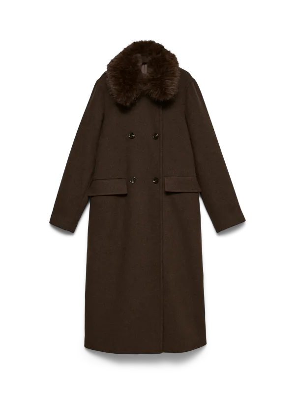 UNAVIOLA KÅPE M/FAKE FUR KRAGE - BRUN
