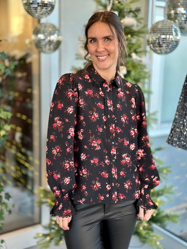 CLO FLOWER BLUSE - SORT