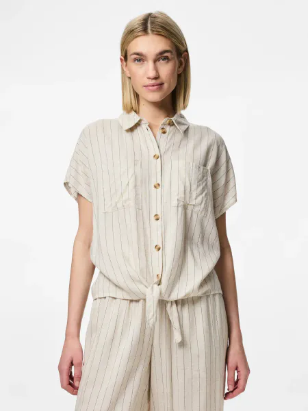 Hovedbilde PIA LIN/VISCOSE SKJORTE M/KNYTING - BIRCH/BLACK ...