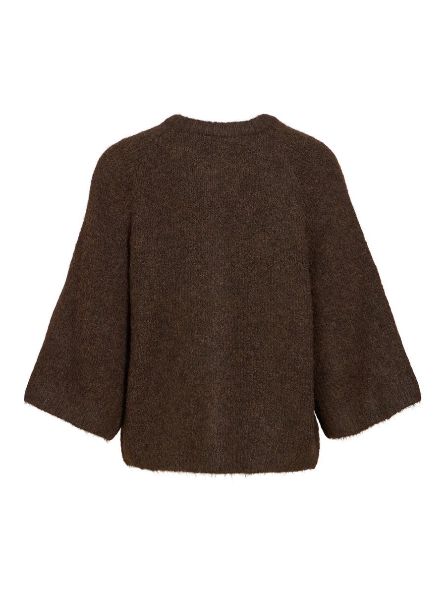 BOWS 3/4 KNIT CARDIGAN M/METALL KNAPPER - BRUN MELERT