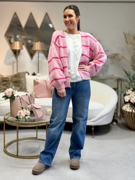Hovedbilde MAYBE STRIKKET CARDIGAN M/STRIPER - ROSA