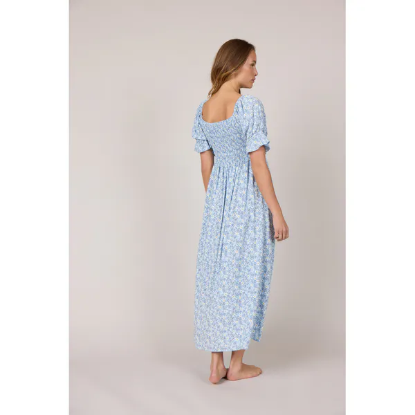 Hovedbilde ROSE LANG SMÅBLOMSTRET KJOLE - LYS BLÅ