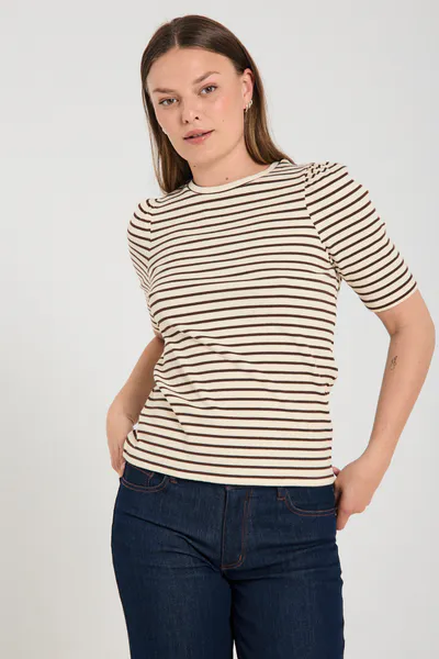 Hovedbilde ELOISEI T-SHIRT STRIPET - OFFWHITE/BRUN
