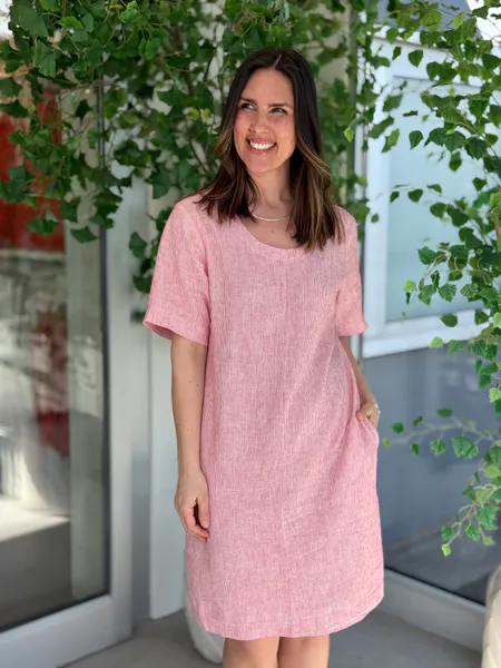 Hovedbilde  LAVA LIN/VISCOSE KJOLE STRIPET - RØD/OFFWHITE