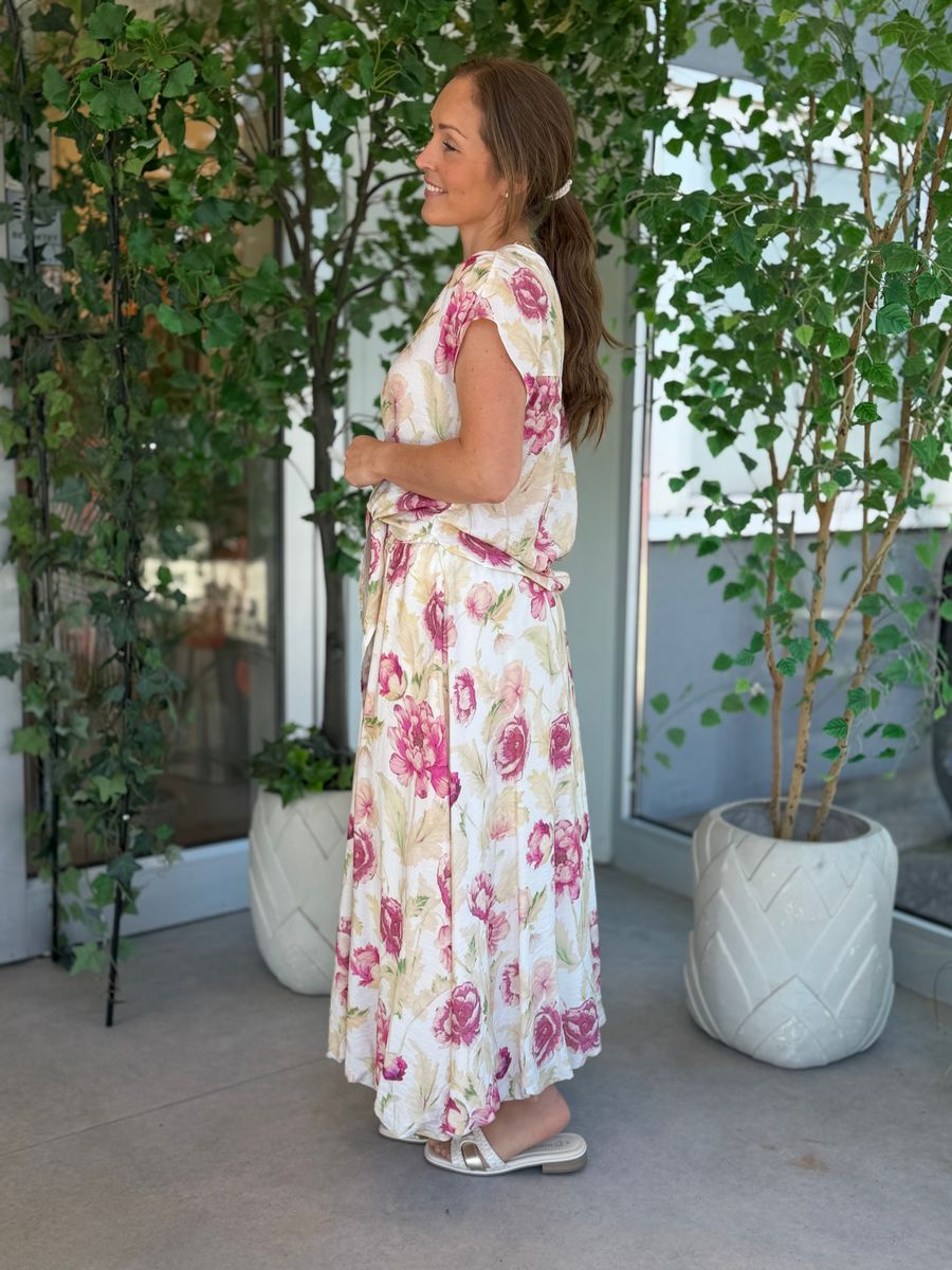 MAISE BLUSE M/KNYTING - ROSA BLOMSTER