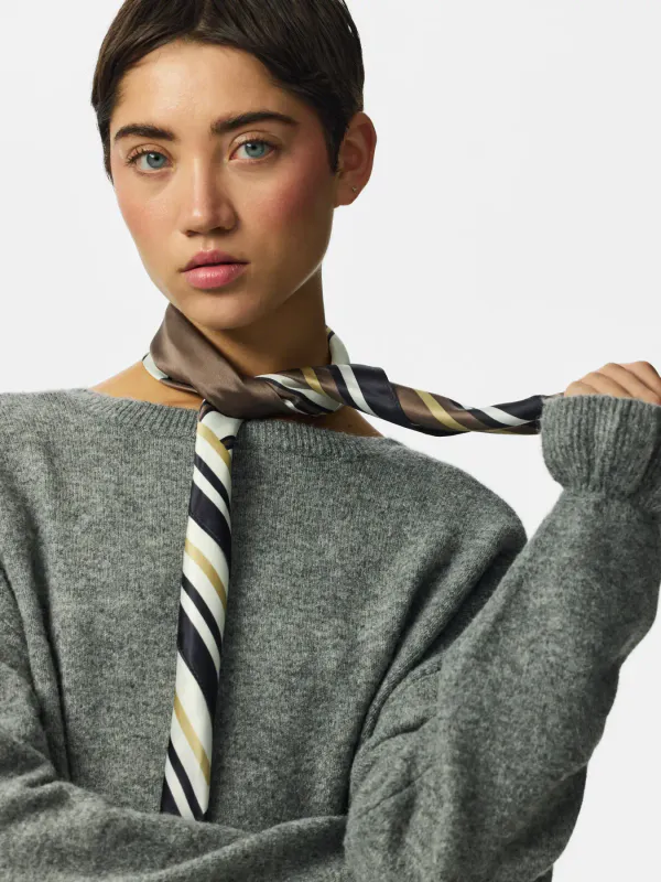 AMANDA SILKELOOK SKJERF - NAVY/BRUN/CREAM