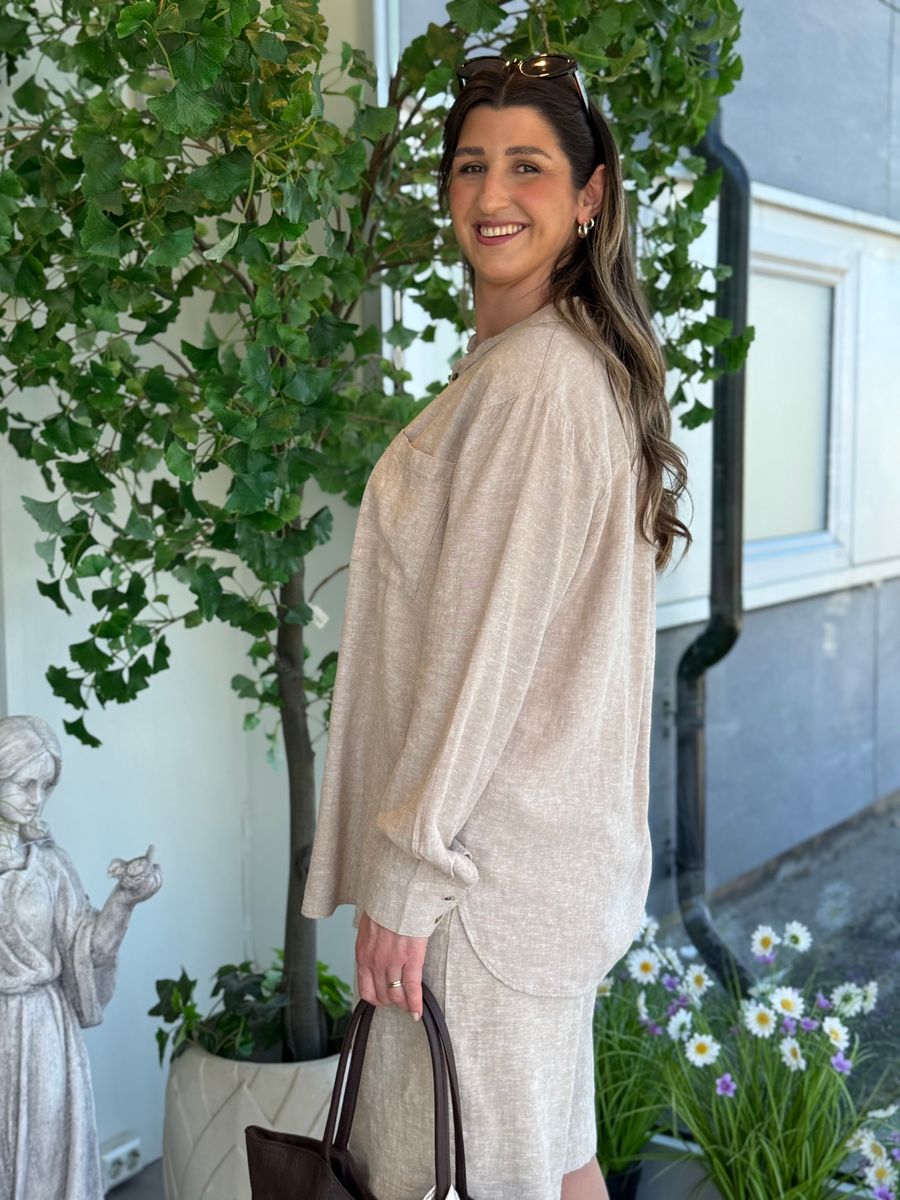 LAVA LIN/VISCOSE SKJORTE - SAND MELERT