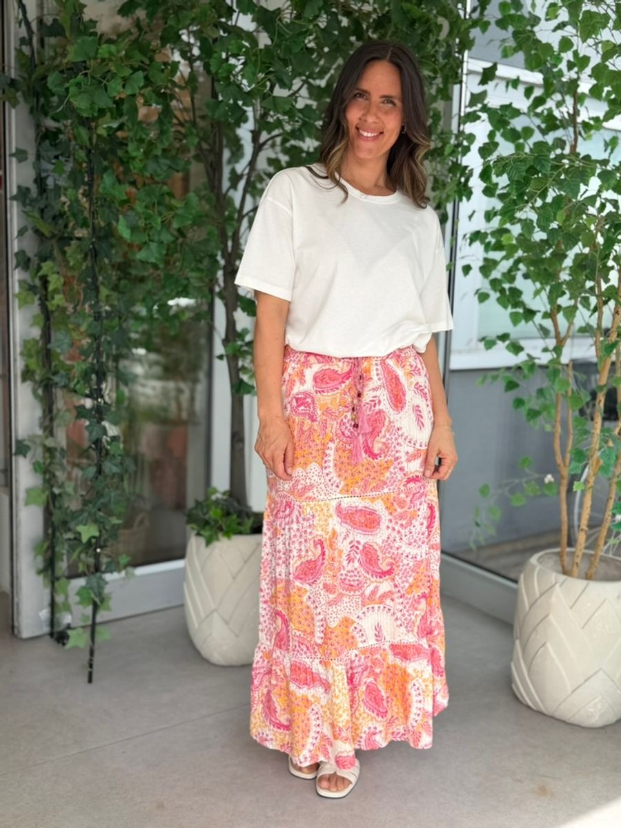 NINA SKJØRT PAISLEY - ROSA/ORANGE