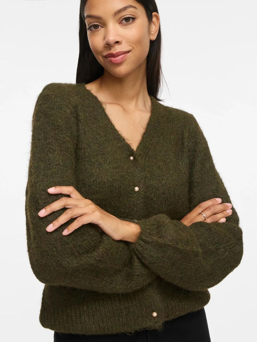 MARLEY V-HALS CARDIGAN - MØRK GRØNN