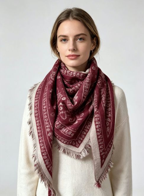 Hovedbilde SKJERF PAISLEY TREKANTET ULLMIX - PLOMME/SAND