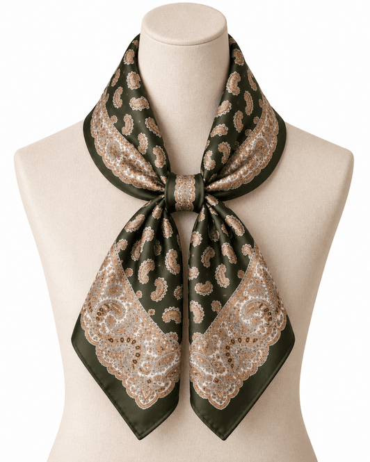 Hovedbilde SKJERF SILKELOOK PAISLEY - OLIVEN / BIRCH